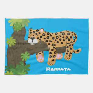 Cute leopard slapen in de cartoon afbeelding van d theedoek