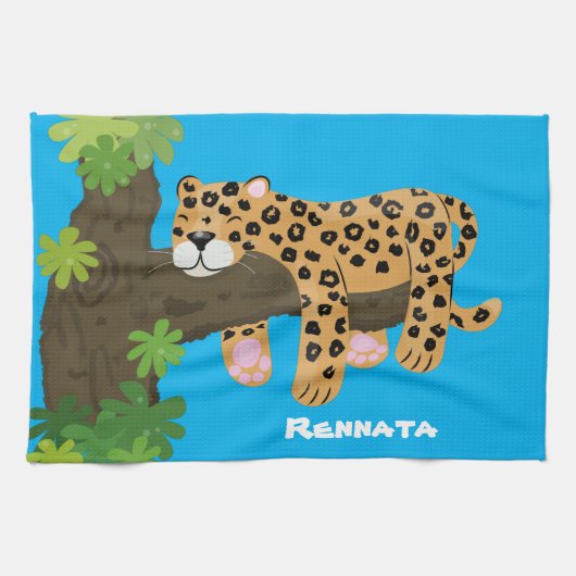 Cute leopard slapen in de cartoon afbeelding van d theedoek (Horizontaal)