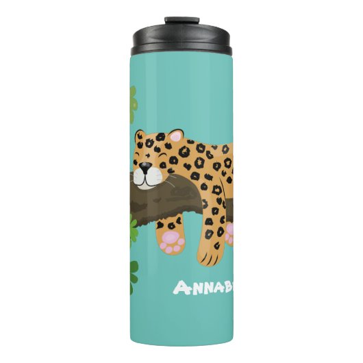 Cute leopard slapen in de cartoon afbeelding van d thermosbeker (Voorkant)