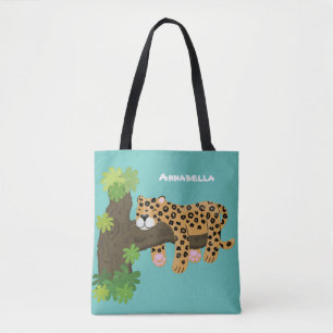 Cute leopard slapen in de cartoon afbeelding van d tote bag