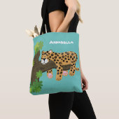 Cute leopard slapen in de cartoon afbeelding van d tote bag (Dichtbij)