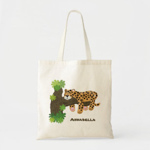 Cute leopard slapen in de cartoon afbeelding van d tote bag