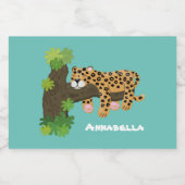 Cute leopard slapen in de cartoon afbeelding van d voedselcontainer etiket (Enkel label)