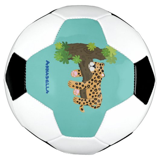 Cute leopard slapen in de cartoon afbeelding van d voetbal (Gedraaid)