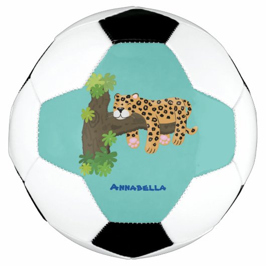 Cute leopard slapen in de cartoon afbeelding van d voetbal (Voorkant)