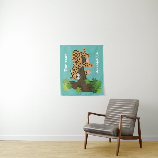 Cute leopard slapen in de cartoon afbeelding van d wandkleed (In situ)