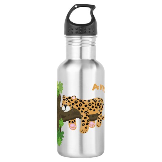 Cute leopard slapen in de cartoon afbeelding van d waterfles (Voorkant)