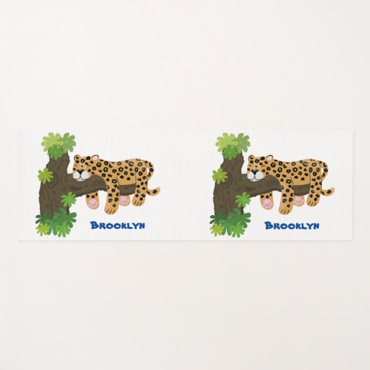 Cute leopard slapen in de cartoon afbeelding van d yogamat (Voorkant (horizontaal))