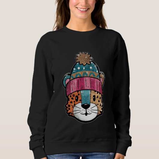 Cute Leopard Winter Hat Adorable Cartoon Trui (Voorkant)