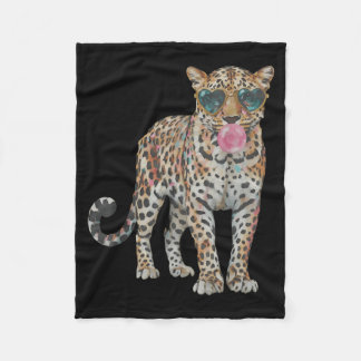 Cute Leopard with Sunglasses Bubble Gum Funny Fleece Deken
