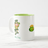 Cute Leprechaun, Calligrafie & Pot of Gold Tweekleurige Koffiemok (Voorkant links)