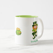 Cute Leprechaun, Calligrafie & Pot of Gold Tweekleurige Koffiemok (Voorkant rechts)