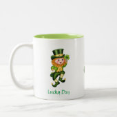 Cute Leprechaun, Calligrafie & Pot of Gold Tweekleurige Koffiemok (Links)