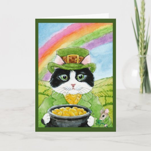 Cute Leprechaun Cat, Mouse, St Paddy's Day Feestdagen Kaart (Voorkant)