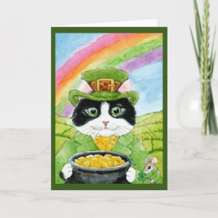 Cute Leprechaun Cat, Mouse, St Paddy's Day Feestdagen Kaart
