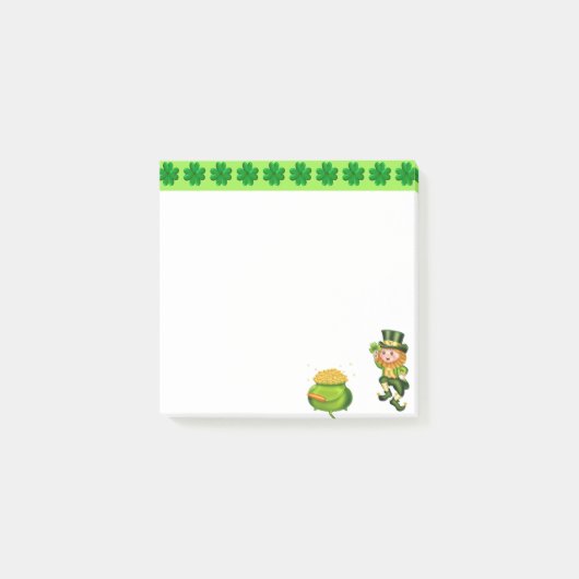 Cute leprechaun, gelukshamrocks & pot of gold post-it® notes (Voorkant)