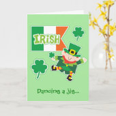 Cute Leprechaun Jig St Patrick's Day Kaart (Gele Bloem)
