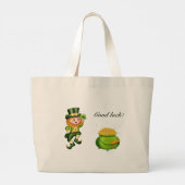 Cute leprechaun, kalligrafie en een pot goud grote tote bag (Achterkant)