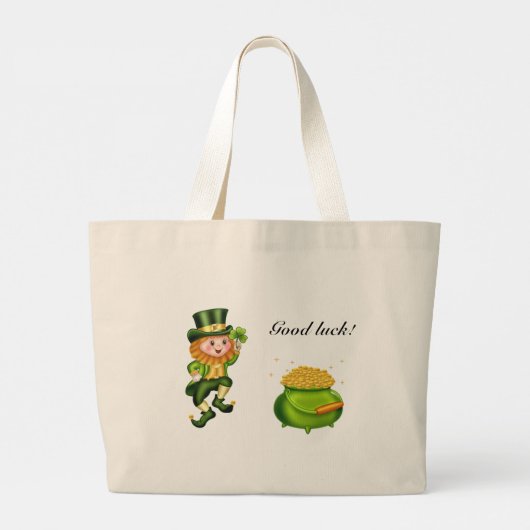 Cute leprechaun, kalligrafie en een pot goud grote tote bag (Achterkant)