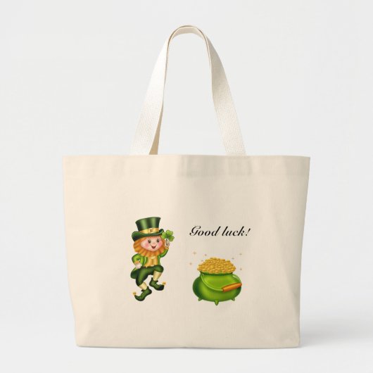 Cute leprechaun, kalligrafie en een pot goud grote tote bag (Voorkant)