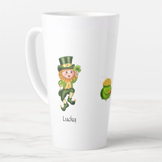 Cute leprechaun, kalligrafie en pot goud latte mok (Linkerhoek)