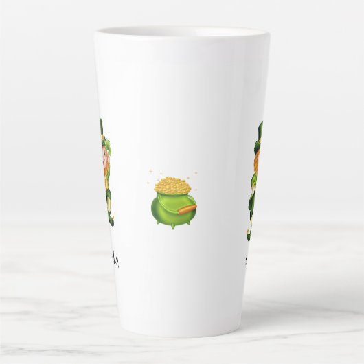 Cute leprechaun, kalligrafie en pot goud latte mok (Voorkant)