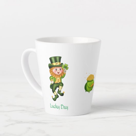 Cute leprechaun, kalligrafie en pot goud latte mok (Linkerhoek)