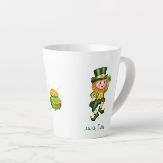 Cute leprechaun, kalligrafie en pot goud latte mok (Rechterhoek)
