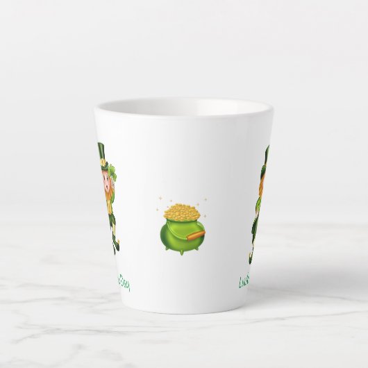 Cute leprechaun, kalligrafie en pot goud latte mok (Voorkant)