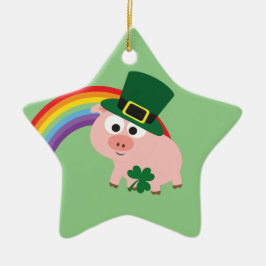 Cute Leprechaun Pig Keramisch Ornament