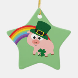 Cute Leprechaun Pig Keramisch Ornament