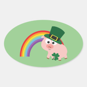 Cute Leprechaun Pig Ovale Sticker