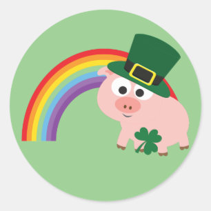 Cute Leprechaun Pig Ronde Sticker