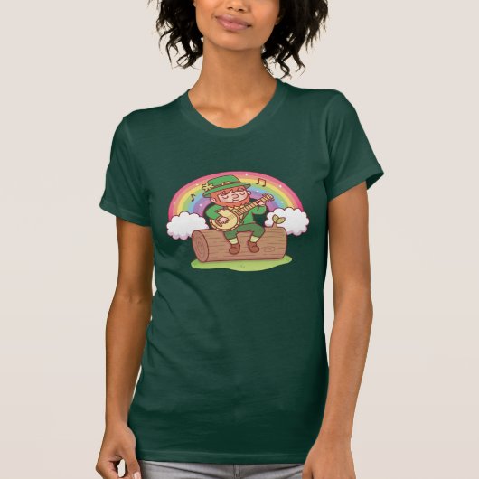 Cute Leprechaun Plays Banjo T-Shirt (Voorkant)