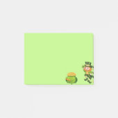 Cute leprechaun & pot goud op kalkgroen post-it® notes (Voorkant)