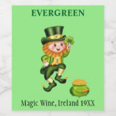 Cute leprechaun & pot goud op kalkgroen wijn etiket (Enkel label)