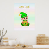 Cute leprechaun & pot goud op pastelkleuren poster (Keuken)