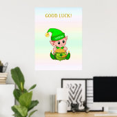 Cute leprechaun & pot goud op pastelkleuren poster (Thuiskantoor)