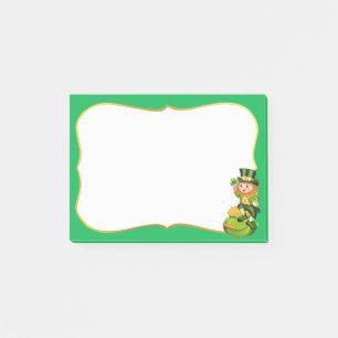 Cute leprechaun & pot of gold on green post-it® notes