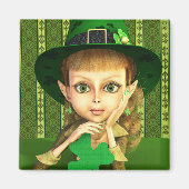 Cute Leprechaun Shamrock Girl Magnet (Voorkant)