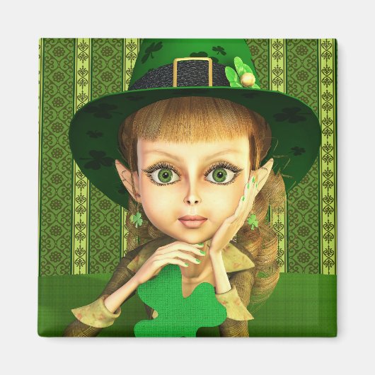 Cute Leprechaun Shamrock Girl Magnet (Voorkant)