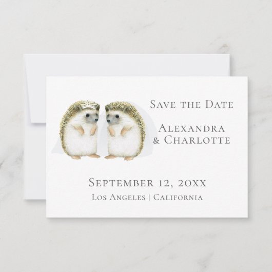 Cute Lesbian Wedding Hedegel Couple Save the Date (Voorkant)