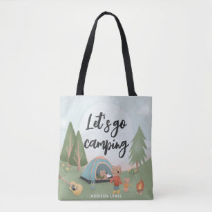 Cute Lets Go Camping Woodland Beer Tote Bag