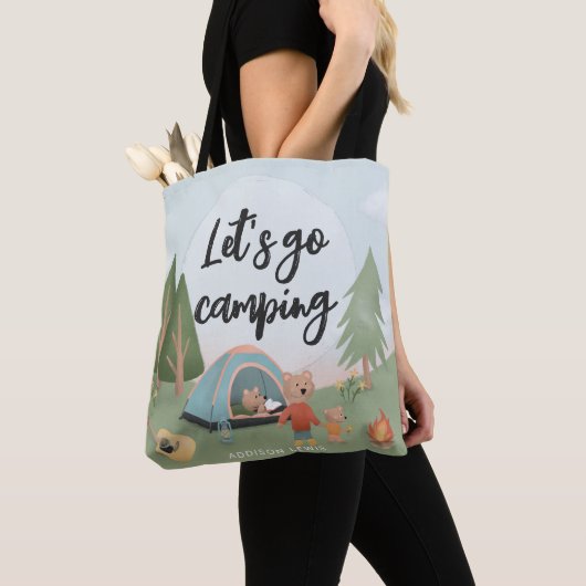 Cute Lets Go Camping Woodland Beer Tote Bag (Dichtbij)