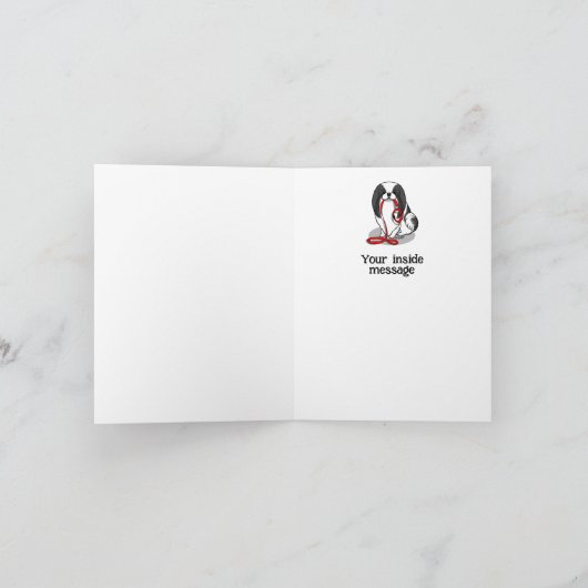 Cute Let's Go! Japanese Chin Dog (black & white 1) Kaart (Binnen)