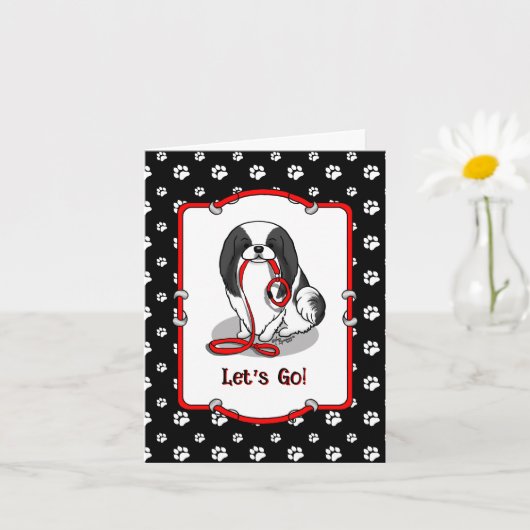 Cute Let's Go! Japanese Chin Dog (black & white 1) Kaart (Kleine Plant)
