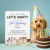 Cute Let's Pawty Blue Custom Dog Birthday Party Kaart