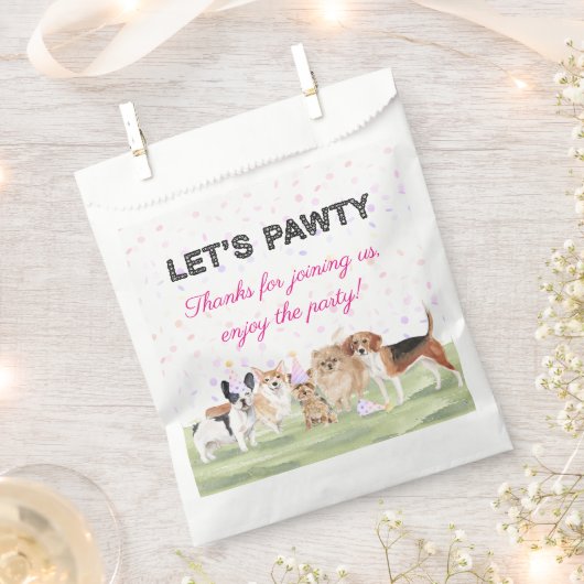 Cute Let's Pawty Pink Custom Dog Birthday Party Bedankzakje (Geknipt)