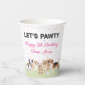 Cute Let's Pawty Pink Custom Dog Birthday Party Papieren Bekers (Voorkant)