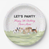 Cute Let's Pawty Pink Custom Dog Birthday Party Papieren Bordje (Voorkant)